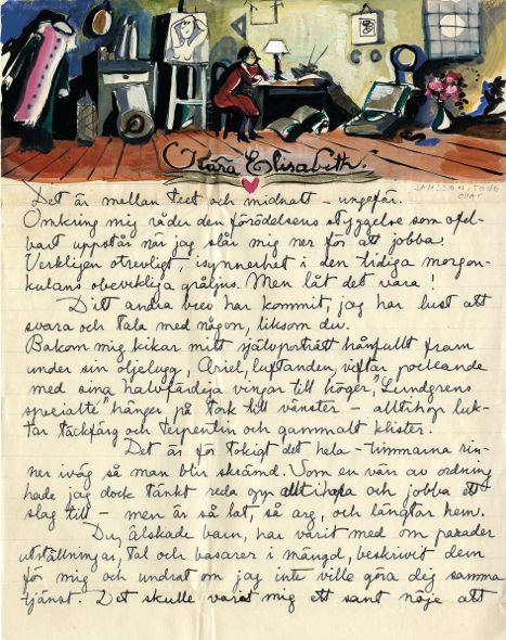 Tove Jansson went to  Stockholm to study art when she was just 16. A letter to her friend Elisabeth Wolff, from November 1932